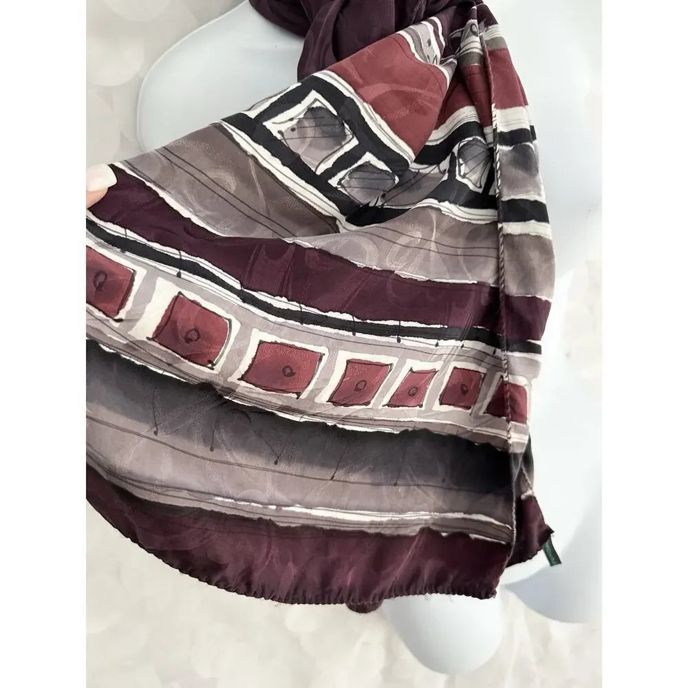 100% SILK Hand Painted Scarf VTG 90's Plum Abstract Robert Daskal Art To Wear